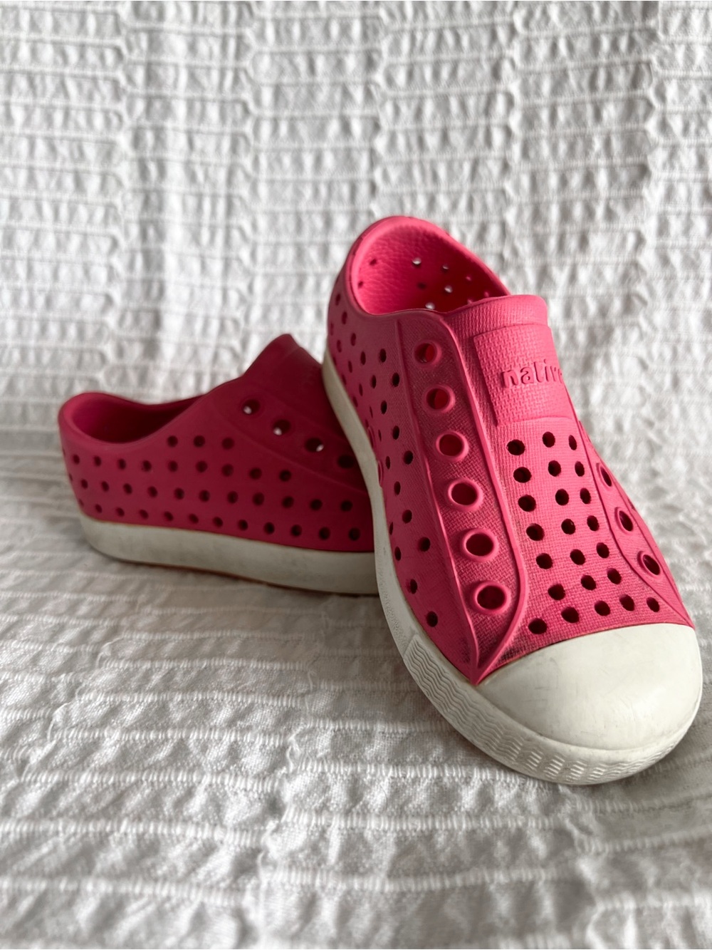 Native Slip-On Sneakers in Bright Pink with White Toe